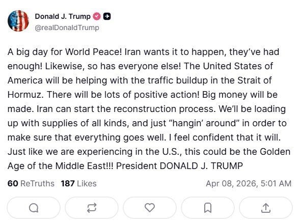 Допис Трампа у Truth Social.